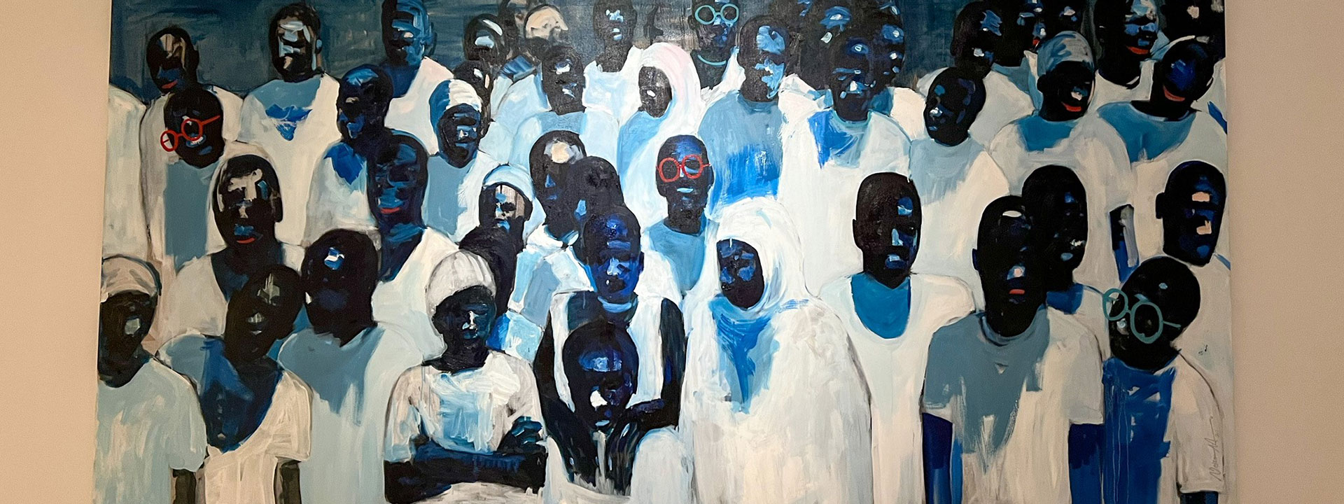 Painting of a crowd of people by artist Nelson Makamo