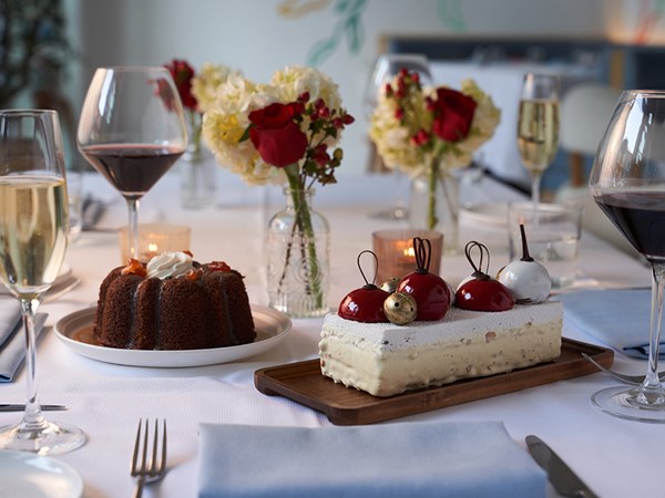 Festive white cake and chocolate cake